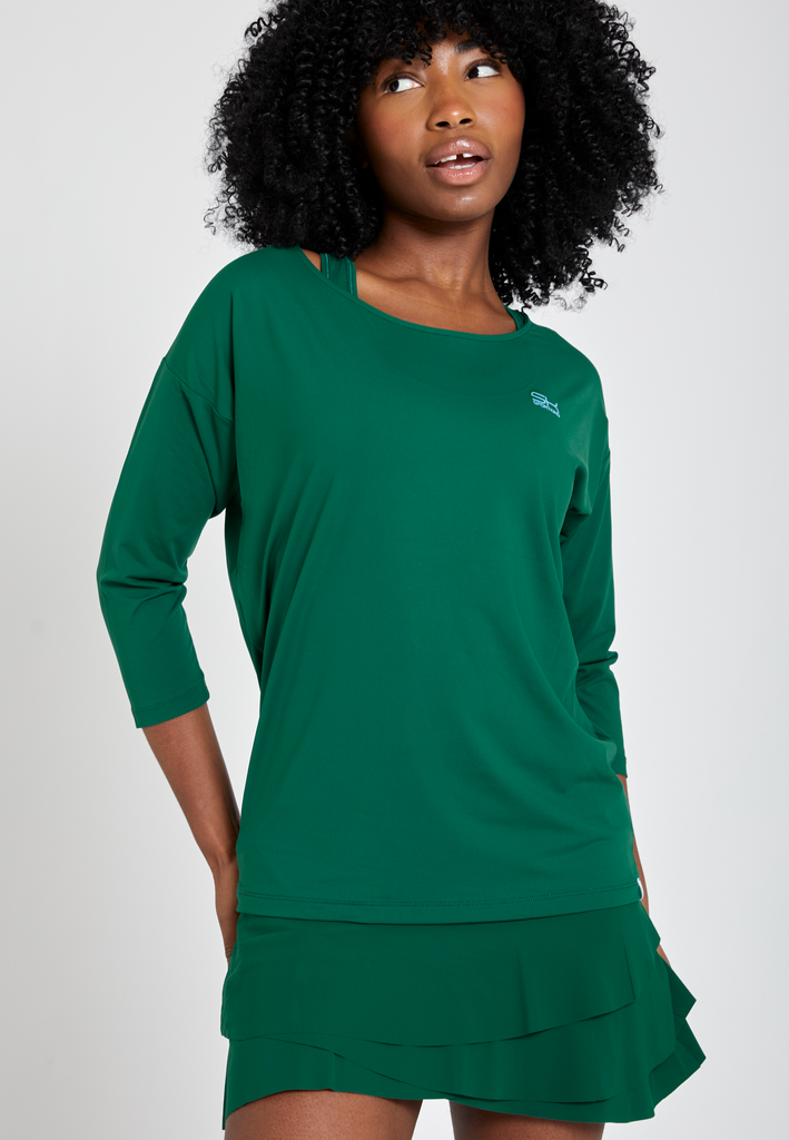 Mädchen & Damen Tennis 3/4 Loose Fit Shirt, tannengruen von SPORTKIND