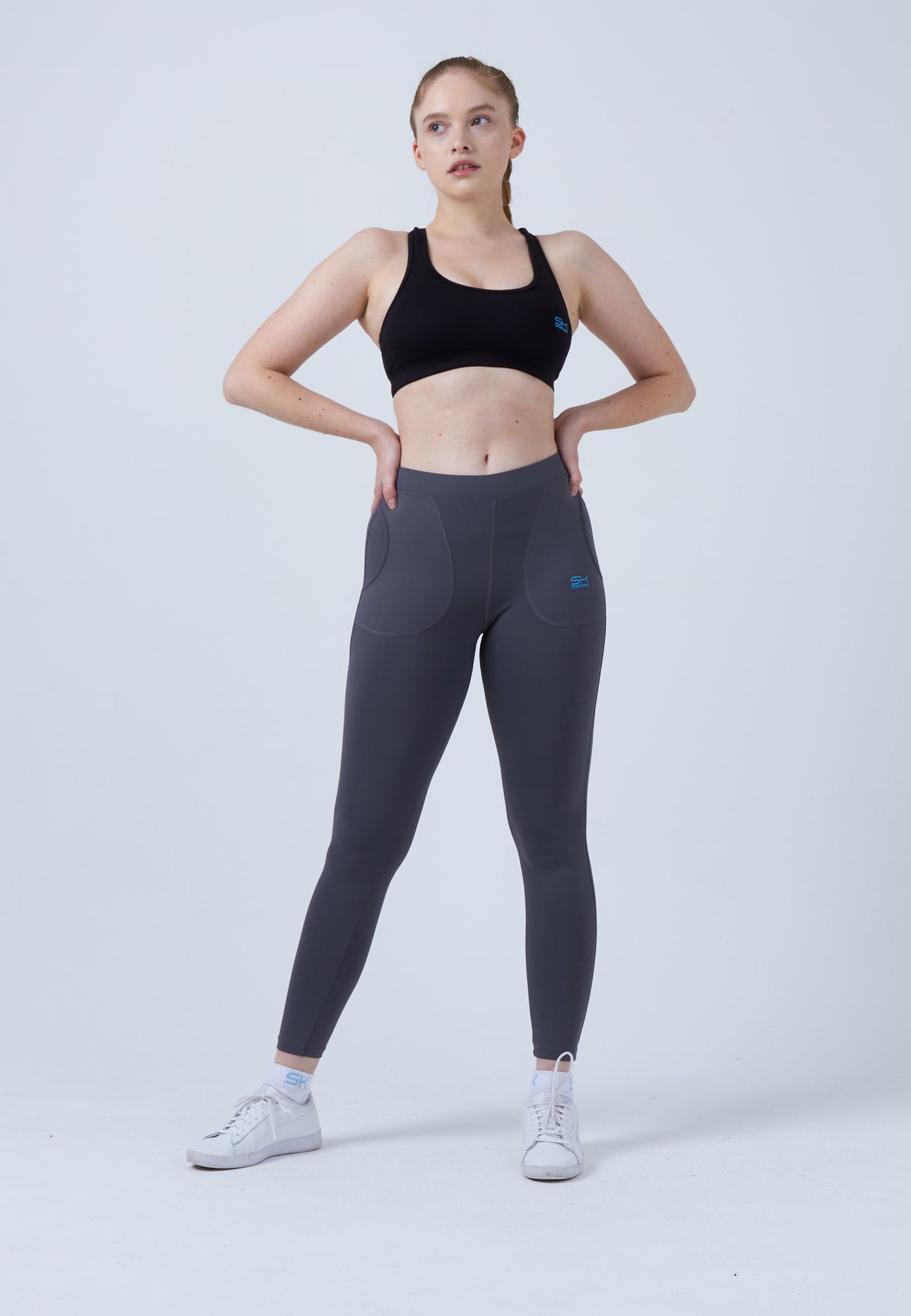 Mädchen & Damen und Gender Tennis Leggings mit Taschen lang, grau von SPORTKIND